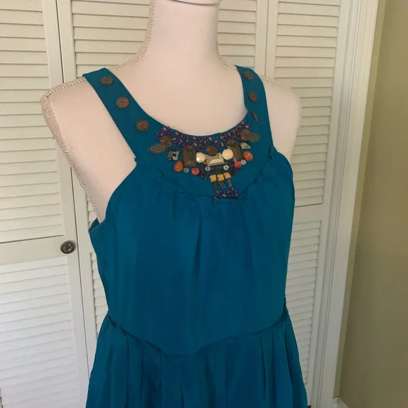 Anthropologie Moulinette Soeurs Silk Island Nightfall Blue Dress Size 8 - Picture 2 of 11